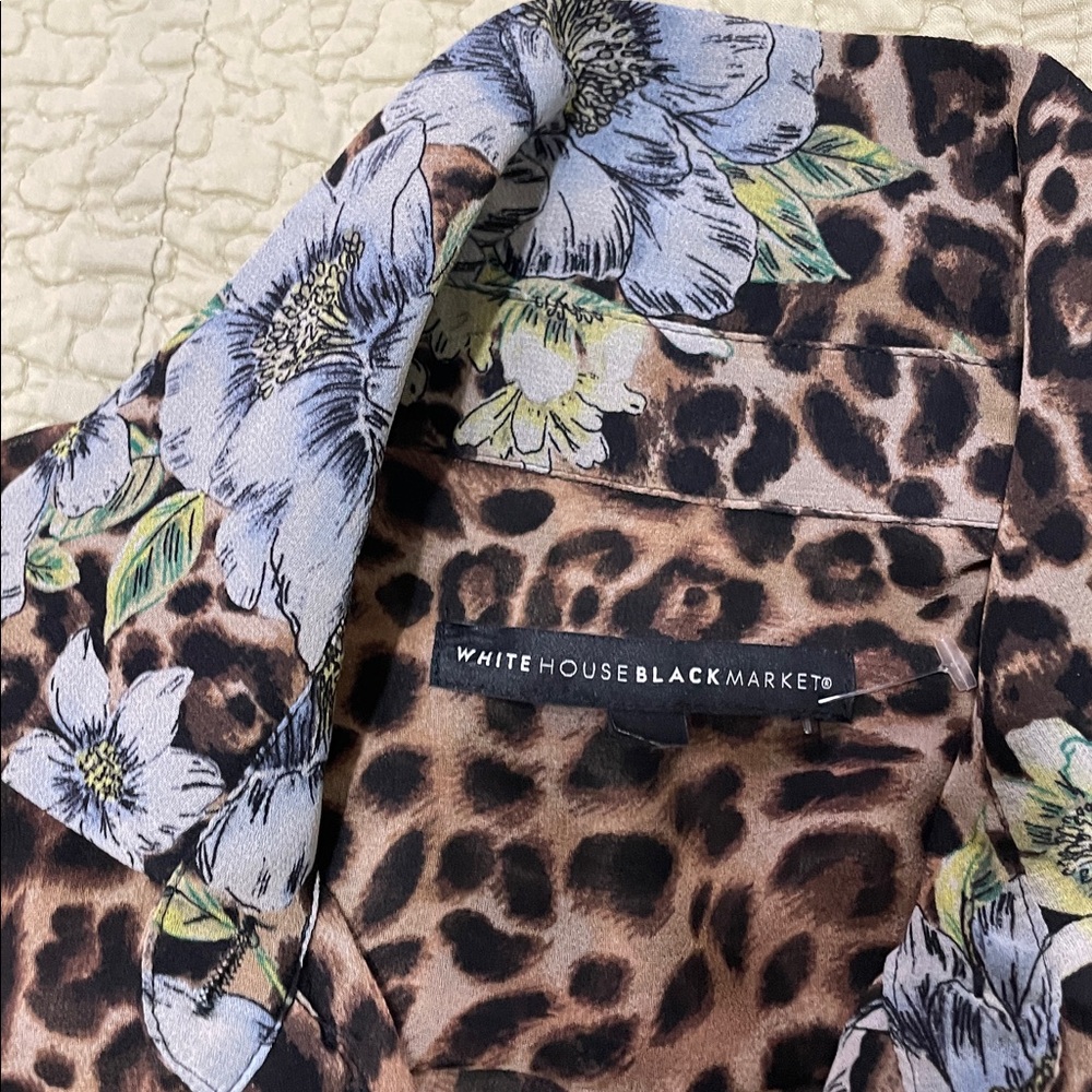 WHBM semi sheer, leopard and floral print button down dress - Picture 4 of 7
